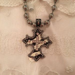 Cross black and white enamel